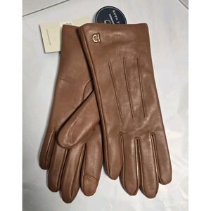 Cole Haan New Women Leather Gloves  M British Tan Brown Touch Screen Tip NWT